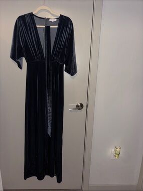 WYLDR Black Velvet Maxi Dress with Tie Waist